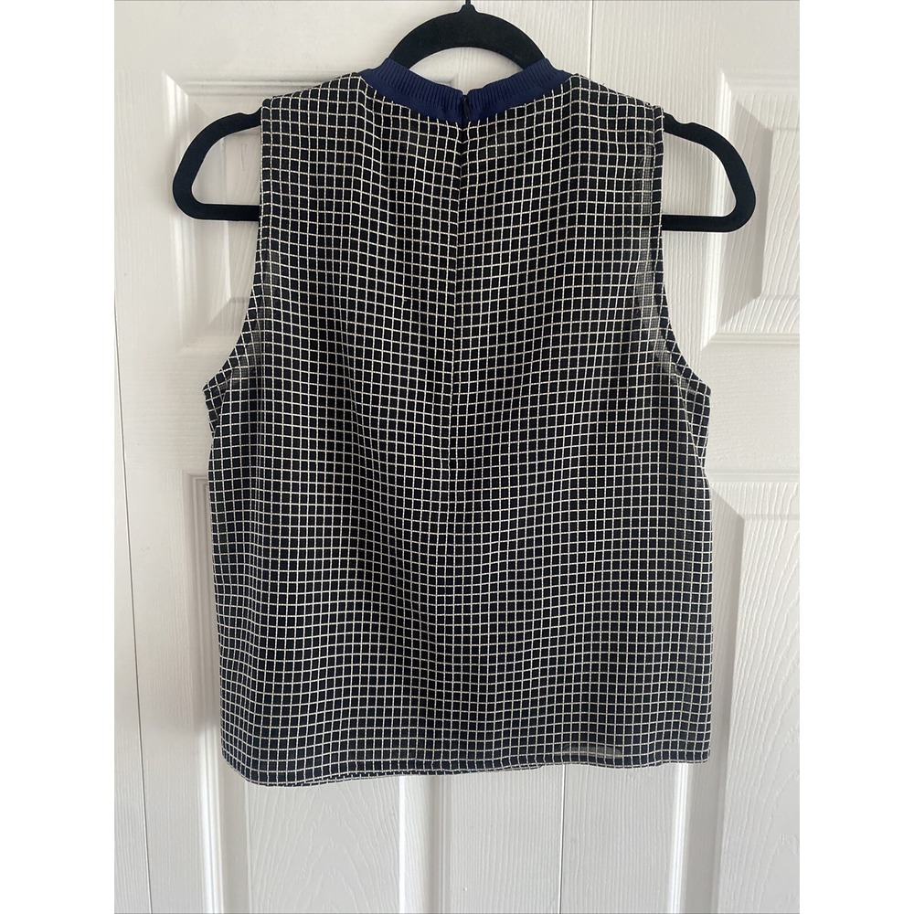 Carven Black and White Geometric Sleeveless Top with Navy Trim - Picture 8 of 10